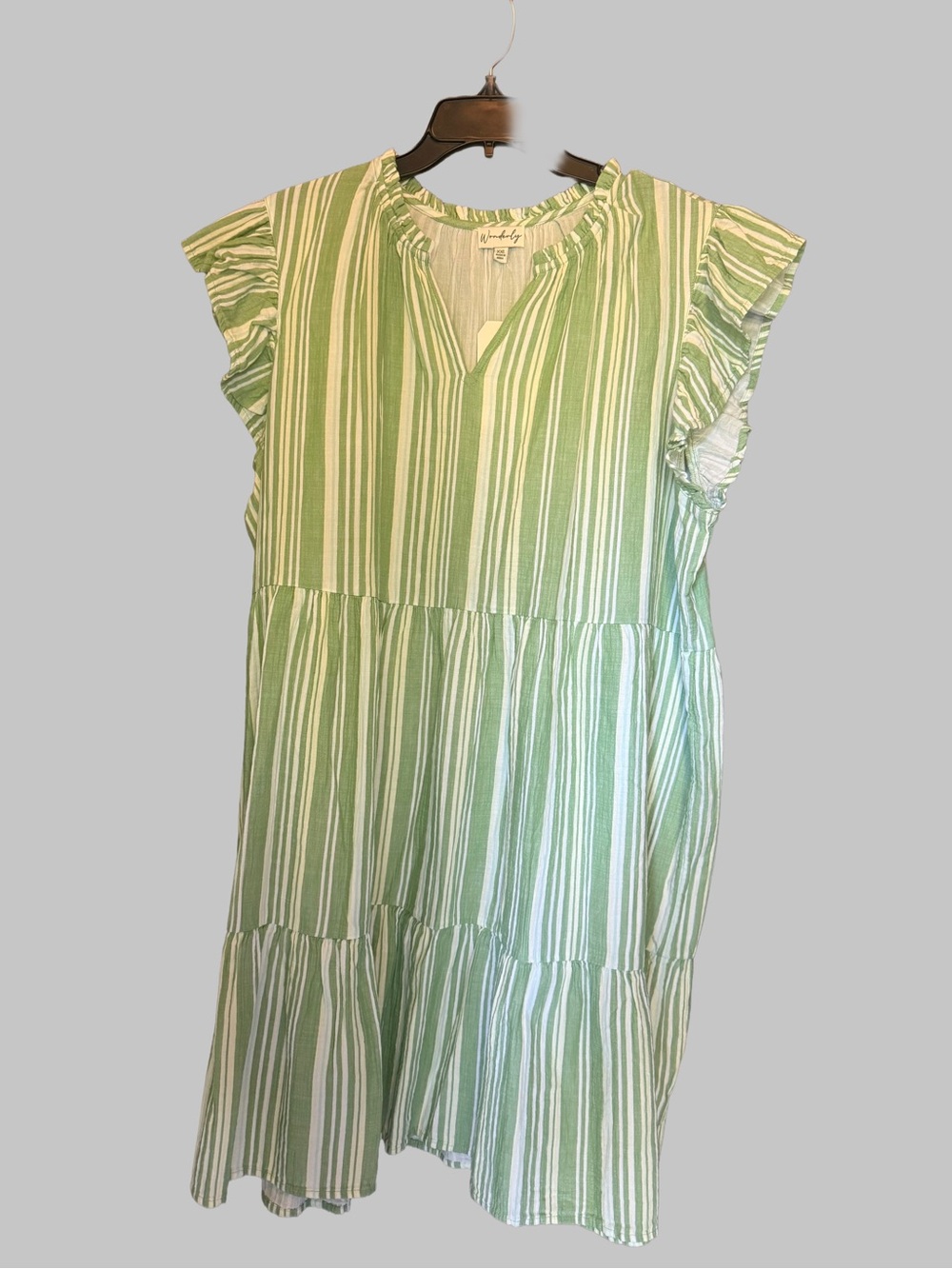 Wonderly Green & White Striped Tiered Dress